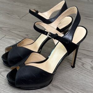 Nine West Black Leather Peep-Toe Stiletto Sandals